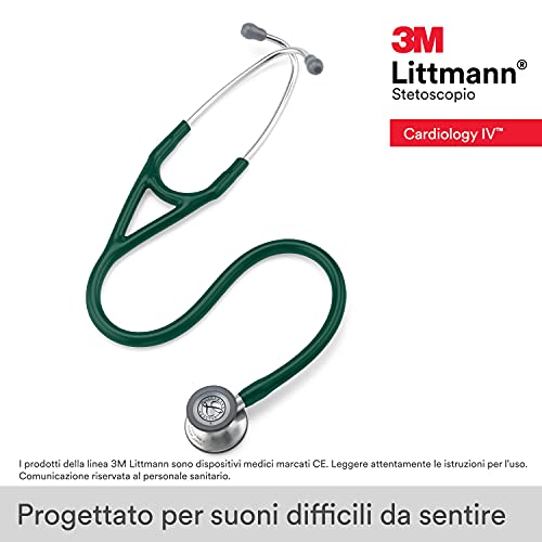 3M Littmann Cardiology IV Fonendoscopio diagnóstico, campana de acabado estándar, tubo Verde Oliva Oscuro y vástago y auricular de Acero Inoxidable, 69 cm, 6155