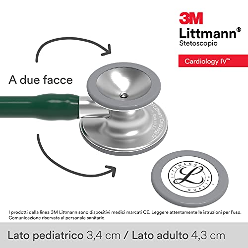 3M Littmann Cardiology IV Fonendoscopio diagnóstico, campana de acabado estándar, tubo Verde Oliva Oscuro y vástago y auricular de Acero Inoxidable, 69 cm, 6155