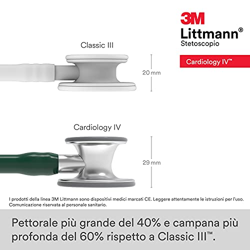 3M Littmann Cardiology IV Fonendoscopio diagnóstico, campana de acabado estándar, tubo Verde Oliva Oscuro y vástago y auricular de Acero Inoxidable, 69 cm, 6155