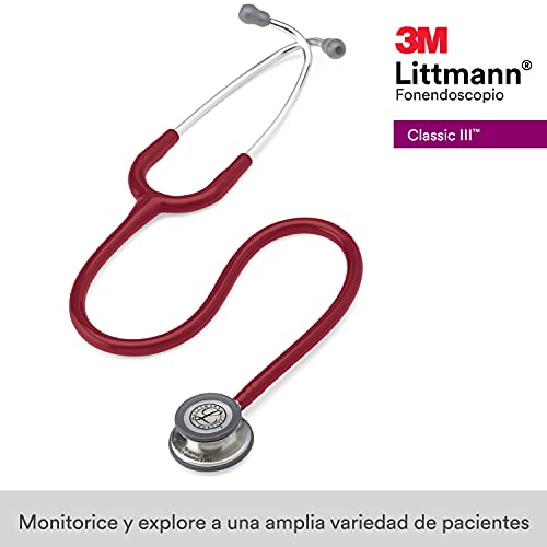 3M Littmann Classic III Fonendoscopio para monitorización, tubo color Granate, 69 cm, 5627