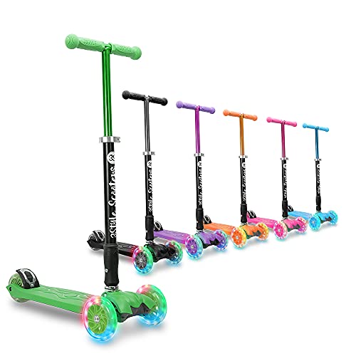 3StyleScooters® RGS-2 Patinete Scooter Tres Ruedas para Niños Niños de 5 Años o Más con Luces LED en Las Ruedas, Diseño Plegable, Manillar Ajustable, Peso Ligero (Verde)