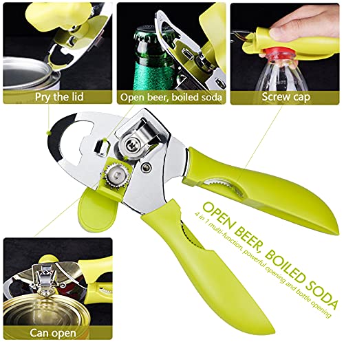 4 en 1 Abrelatas Electricos Abridor de Latas Manual con Mango Antideslizante de Acero Inoxidable Profesional Perilla de Torneado Ergonómica para Ancianos con Artritis