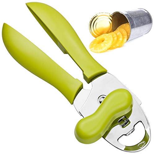 4 en 1 Abrelatas Electricos Abridor de Latas Manual con Mango Antideslizante de Acero Inoxidable Profesional Perilla de Torneado Ergonómica para Ancianos con Artritis