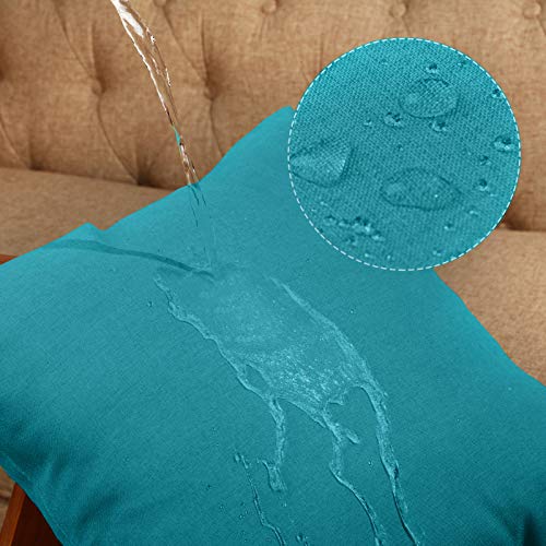 4 Fundas de Almohada Decorativas Impermeables de Exterior Patio Balcón, Funda de Cojín Cuadrada de Jardín, Funda de Revestimiento de PU para Sofá Cama Patio Tienda Balcón, 18 x 18 Pulgadas(Azul-verde)