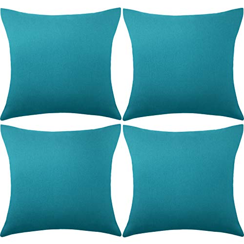 4 Fundas de Almohada Decorativas Impermeables de Exterior Patio Balcón, Funda de Cojín Cuadrada de Jardín, Funda de Revestimiento de PU para Sofá Cama Patio Tienda Balcón, 18 x 18 Pulgadas(Azul-verde)