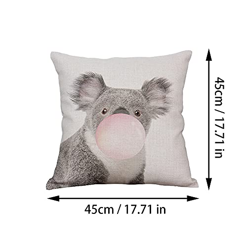 4 Piezas Funda de Almohada Animal, Funda de Almohada de Lino, Cojín de Decoración para El Cabello, Hay Fundas de Almohada de Jirafa, Koala, Ciervo Sika y Cebra, para Sofás y Dormitorios, Ropa de Cama