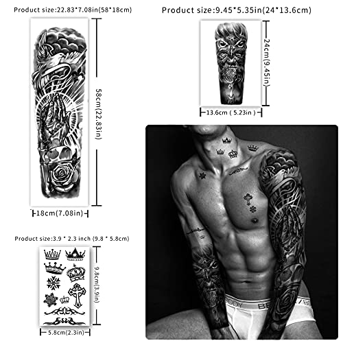 46 hojas grandes de tatuajes temporales de manga de brazo completo para hombres y mujeres, pegatinas de tatuajes falsos impermeables de flores de animales en el hombro del antebrazo para adolescentes