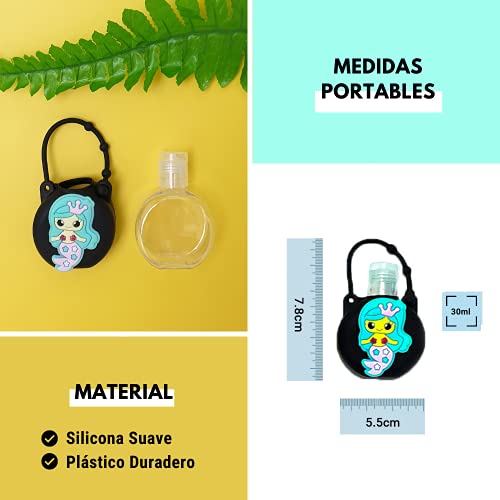 5 Botes dispensadores de Gel 30ml para niñas, diseño Infantil. Botes de Gel pequeños, Recargables, Ideales para Llevar en Tus Viajes. Se Incluyen 5 Hebillas. (Circular Amarillo)