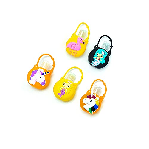 5 Botes dispensadores de Gel 30ml para niñas, diseño Infantil. Botes de Gel pequeños, Recargables, Ideales para Llevar en Tus Viajes. Se Incluyen 5 Hebillas. (Circular Amarillo)