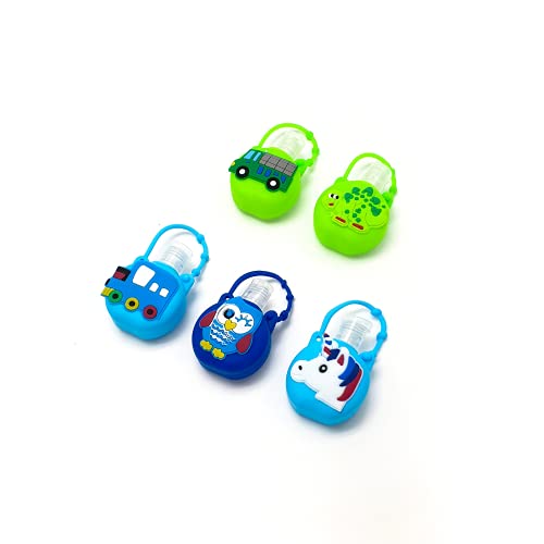 5 Botes dispensadores de Gel 30ml para niños, diseño Infantil. Botes de Gel pequeños, Recargables, Ideales para Colgar y Llevar en Tus Viajes. (Verde y Azul)