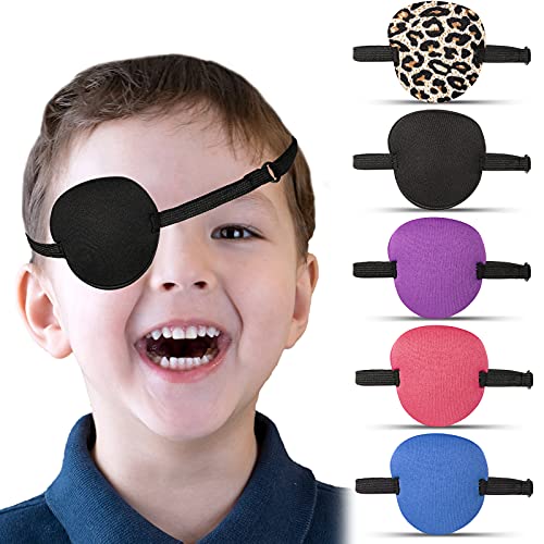 5 Parches Oculares Parches Ajustables de Ojos con Hebilla Parches para Ojos de Corrección Visual Cubiertas de Ojos Parche de Ojo de Pirata, Azul, Morado, Rosa, Negro, Estampado de Leopardo