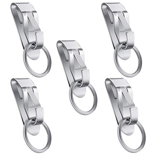 5 Piezas Clips de Cinturón de Metal Llavero, Soporte para Llaveros Inoxidable, Clip para Cinturón, Gancho para Llavero, Usado en Cinturón, Bolsillos para Ropa, Pantalones Deportivos (Plateado)