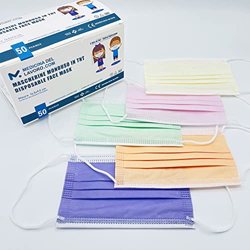 50 Mascarillas Quirúrgicas Homologadas para Niños, Certificado CE, Alta Eficiencia de Filtración BFE≥95, Mascarillas Infantiles Desechables Faciales de 3 Capas con Elásticos - [50 Piezas]