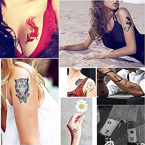 50 Pegatinas de Tatuaje temporales a Prueba de Agua y Sudor (10 Pegatinas de Tatuaje de Medio Brazo para Hombres y Mujeres) (40 Pegatinas de Tatuaje pequeñas y Frescas)