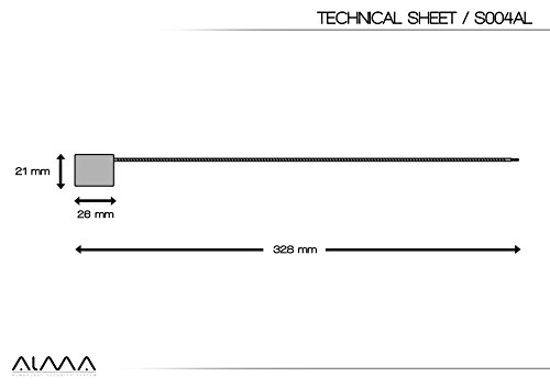 50 PRECINTOS DE ALTA SECURIDAD. Cuerpo de aluminio y cable de acero trenzado no preformado de 1,5 mm de grueso y 25 cm de largo. Precisa cizallas para su rotura.