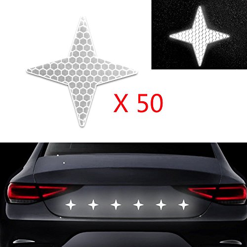 50x Alta Intensidad Pegatina Cinta Reflectante Autoadhesivo para Camión de la Motocicleta del Barco de la Bici del Casco del Remolque del Coche Forma de Estrella de Cuatro Puntas Blanco