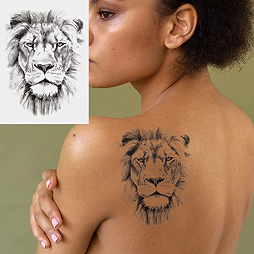 6 Hojas de Pegatinas de Tatuaje Temporal de Tigre León, Pegatinas de Tatuaje Falso de Cara de Tigre León, Tótem de Tigre León Realista con Dibujo Negro para Hombres o Mujeres