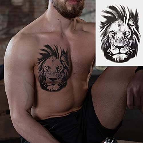 6 Hojas de Pegatinas de Tatuaje Temporal de Tigre León, Pegatinas de Tatuaje Falso de Cara de Tigre León, Tótem de Tigre León Realista con Dibujo Negro para Hombres o Mujeres