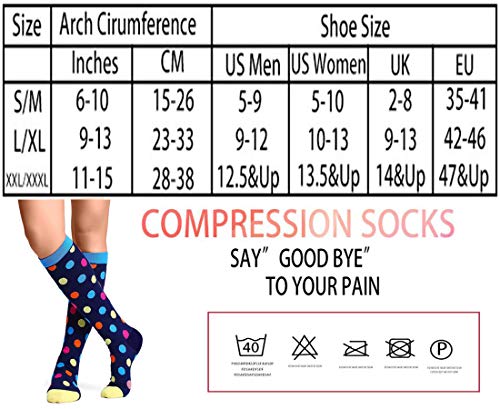 6 Pares Rodilla Alta Calcetines y Medias de Compresión para Hombres y Mujeres 20-38 mmHg for Ejercicio,Correr,Enfermeras,Médico,Embarazo,Maternidad,Viajes,Vuelo,Aumenta la Resistencia,Reduce la Fatiga