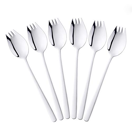 6 Piezas 2 en 1 Multifunción Spork (cuchara y tenedor), Bisda 304 de Acero Inoxidable Plata Cuchara y Tenedor Set para Fideos, Pasta, Fruta, etc., Aptas para el Lavavajillas