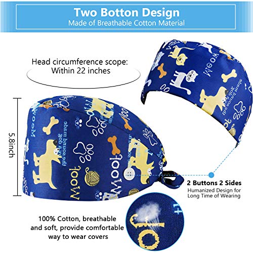 6 Piezas Gorro de Trabajo Ajustable con Botón Gorros Bouffant de Tie Back Gorro con Banda de Sudor para Mujeres Hombres