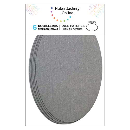 6 rodilleras color Gris claro termoadhesivas de plancha. Coderas para proteger tu ropa y reparación de pantalones, chaquetas, jerseys, camisas. 16 x 10 cm. RP12C