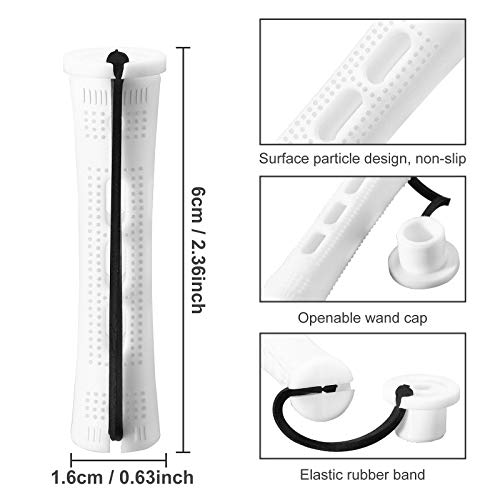 60 Barras de Permanente de Pelo Rodillos de Pelo Antideslizantes Barras de Onda Fría de Plástico Varillas Rulos Cortos con Banda de Goma Elástica (Blanco, 0,63 Pulgada)