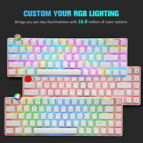 60% Teclado mecánico para Juegos Switch Azul iluminación RGB Ergonómica Mini 68 Teclas + Ratón Ligero Gaming RGB 6400DPI + Alfombrilla de ratón - Blanco