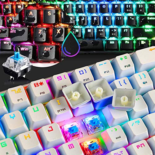 60% Teclado mecánico para Juegos Switch Azul iluminación RGB Ergonómica Mini 68 Teclas + Ratón Ligero Gaming RGB 6400DPI + Alfombrilla de ratón - Blanco