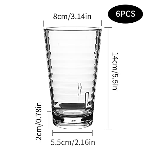 6Pcs 385 ml Vasos Apilables Plástico Premium Irrompible Reutilizable,Vaso Transparente Reutilizable Vasos de Agua de Plástico Acrílico Reutilizables Vasos de Acrílico para Adultos Clear