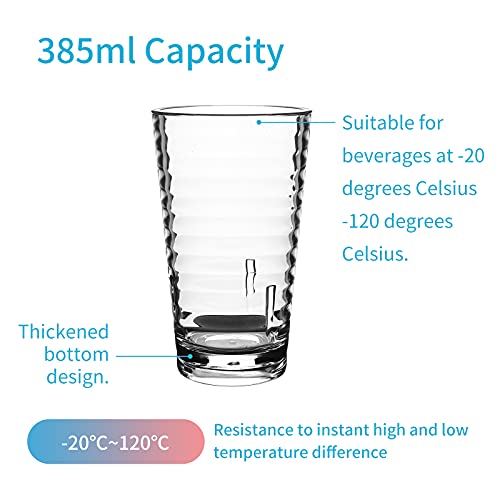 6Pcs 385 ml Vasos Apilables Plástico Premium Irrompible Reutilizable,Vaso Transparente Reutilizable Vasos de Agua de Plástico Acrílico Reutilizables Vasos de Acrílico para Adultos Clear