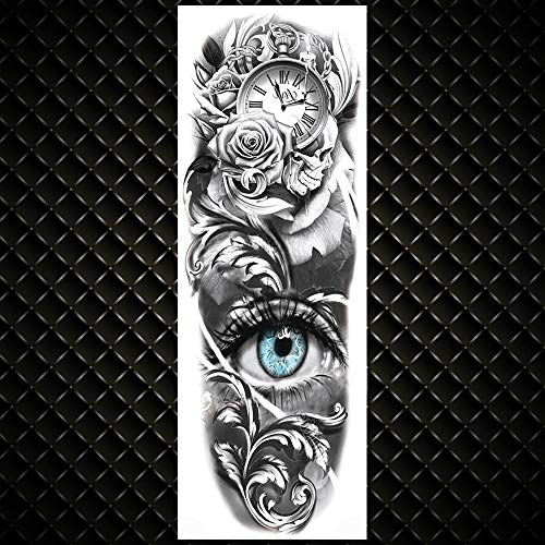 8 Hojas Full Brazo Tatuajes Temporales, Feelairy Grandes Tatuajes Falso Brazo Completo Negro, Tatuaje Temporal Adultos Tatuaje Cuerpo Pegatinas Animales para Hombres Mujeres, Calavera, León, Tigre