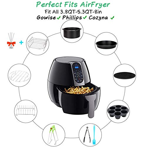 8 Inch Accesorios Para Freidoras De Aire10 Piezas,for GOWISE / COSORI / PHILLIPS / COZYNA Y Otras Marcas De Airfryer Por Encima De 4.0L,Regalo Extra 4 PCS BBQ Pin(Black 10 PCS)