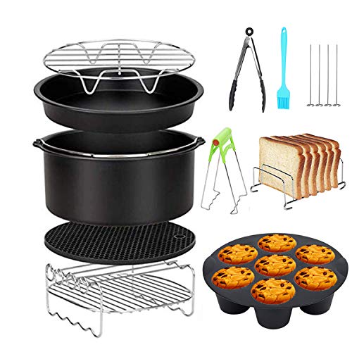 8 Inch Accesorios Para Freidoras De Aire10 Piezas,for GOWISE / COSORI / PHILLIPS / COZYNA Y Otras Marcas De Airfryer Por Encima De 4.0L,Regalo Extra 4 PCS BBQ Pin(Black 10 PCS)