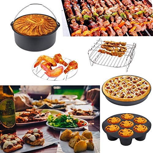 8 Inch Accesorios Para Freidoras De Aire10 Piezas,for GOWISE / COSORI / PHILLIPS / COZYNA Y Otras Marcas De Airfryer Por Encima De 4.0L,Regalo Extra 4 PCS BBQ Pin(Black 10 PCS)