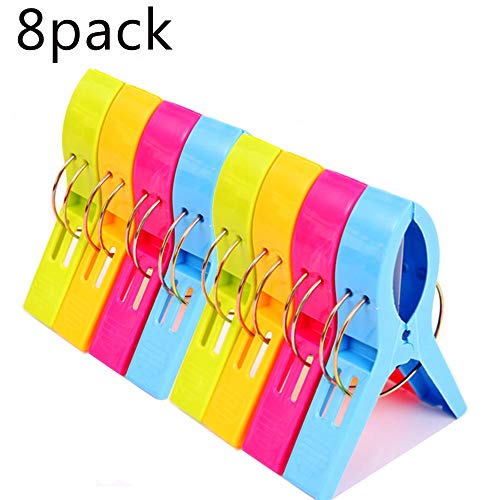 8 pcs Grandes Playa Toalla Clips Pinzas de Plástico Fuerte Resistentes al Viento, Brillante Color Clips para la Ropa Pesada y el Lavarse