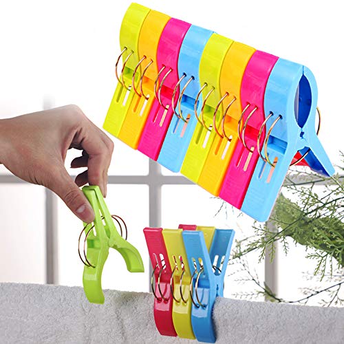 8 pcs Grandes Playa Toalla Clips Pinzas de Plástico Fuerte Resistentes al Viento, Brillante Color Clips para la Ropa Pesada y el Lavarse