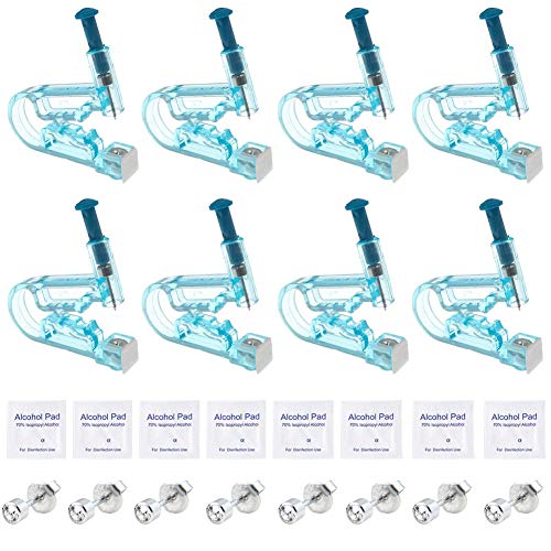 8pcs Unids Piercing Desechable Herramienta Pistola de Piercing de oreja Nariz Herramienta de Perforación Estéril,Pistola Perforadora Ningún Dolor Taladrador ,con algodón de alcohol