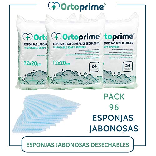 96 ESPONJAS Jabonosas Desechables Bebes Niños y Ancianos - PACK + 96 UNIDADES - Esponja Bebe Piel Sensible - Esponjas Desechables CUIDADO NATURAL - Pack 4 paquetes de 24 Esponjas Baño OrtoPrime