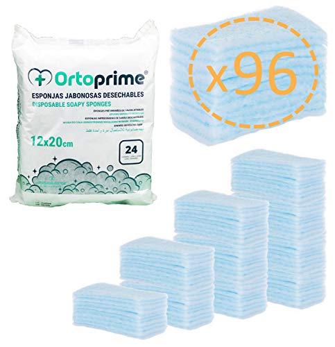 96 ESPONJAS Jabonosas Desechables Bebes Niños y Ancianos - PACK + 96 UNIDADES - Esponja Bebe Piel Sensible - Esponjas Desechables CUIDADO NATURAL - Pack 4 paquetes de 24 Esponjas Baño OrtoPrime