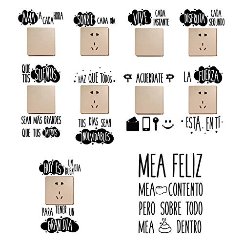 9pcs Pegatinas Pared para Interruptor de Luz Enchufes + 1pcs Pegatinas Vinilos Frases para Indoro Lavabo Baño Stickers Pegatinas Españoles Retrete Adhesivos Decorativos Habitación Dormitorio Salón