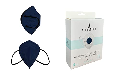 A AIRNATECH Mascarillas FFP2 Azul Cobalto pack de 10 unidades. Marcado CE0161 Homologadas - Normativa EN149: 2001+A1: 2009 - 5 Capas de 95% Filtración - Mascarilla ffp2 protección respiratoria