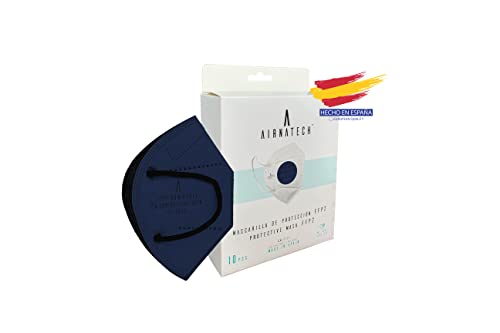 A AIRNATECH Mascarillas FFP2 Azul Cobalto pack de 10 unidades. Marcado CE0161 Homologadas - Normativa EN149: 2001+A1: 2009 - 5 Capas de 95% Filtración - Mascarilla ffp2 protección respiratoria