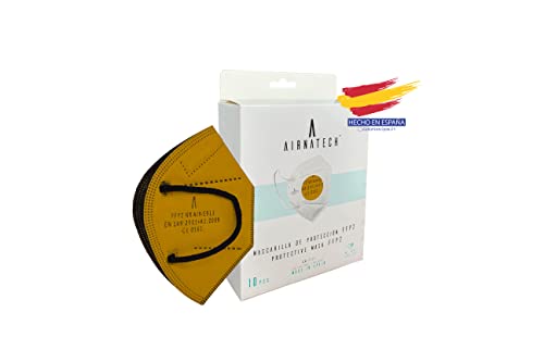 A AIRNATECH Mascarillas FFP2 marrón Mostaza pack de 10 unidades. Marcado CE0161 Homologadas - Normativa EN149: 2001+A1: 2009 - 5 Capas de 95% Filtración - Mascarilla ffp2 protección respiratoria