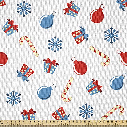 ABAKUHAUS Navidad Tela por Metro, Presenta Noels Iconos, Satén para Textiles del Hogar y Manualidades, 2M (148x200cm), Scarlet Azul Beige