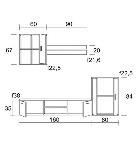 Abitti Mueble salón Comedor Legos Estilo Moderno Color Blanco y Shamal módulo almacenaje 220x38 cm