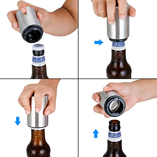 Abridor Automático de Botellas de Cerveza con Imán Welsberg, Abridor Automático de Botellas de Vidrio de Acero Inoxidable con Recogedor de Tapas.