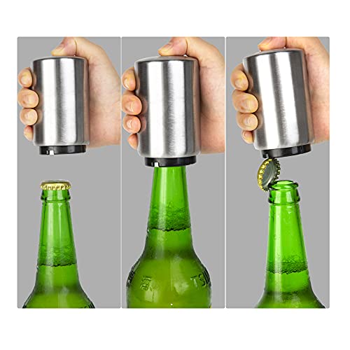 Abridor Automático de Botellas de Cerveza con Imán Welsberg, Abridor Automático de Botellas de Vidrio de Acero Inoxidable con Recogedor de Tapas.