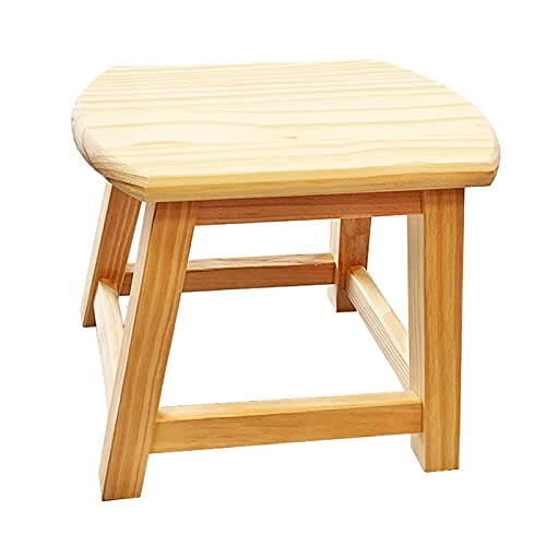 Acan Reggo - Taburete de Madera Maciza Natural sin Tratar 29,6 x 34,7 x 27 cm, banqueta rústica, Asiento Infantil, reposapiés