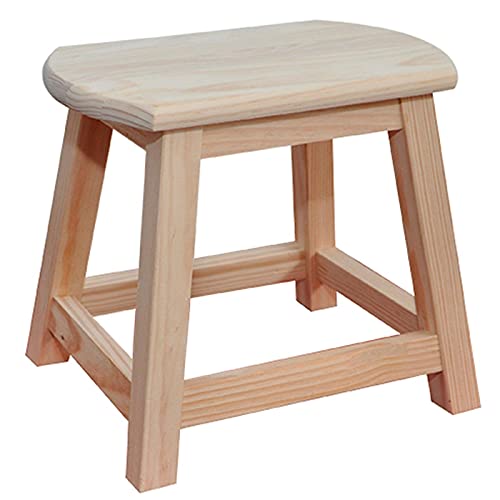 Acan Reggo - Taburete de Madera Maciza Natural sin Tratar 29,6 x 34,7 x 27 cm, banqueta rústica, Asiento Infantil, reposapiés